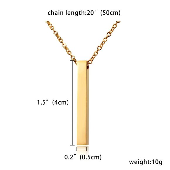 Personalized Square Bar Custom Engraving Name Necklace Stainless Steel Pendant. - Picture 4 of 7